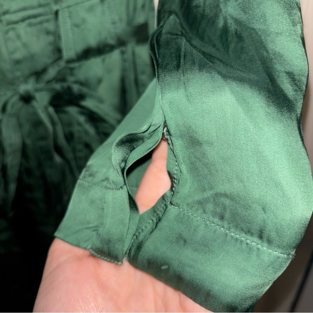 Guadalupe Design Emerald Green Long
Sleeve Cotton Lining Utility Silky Jumpsuit - Picture 9 of 15
